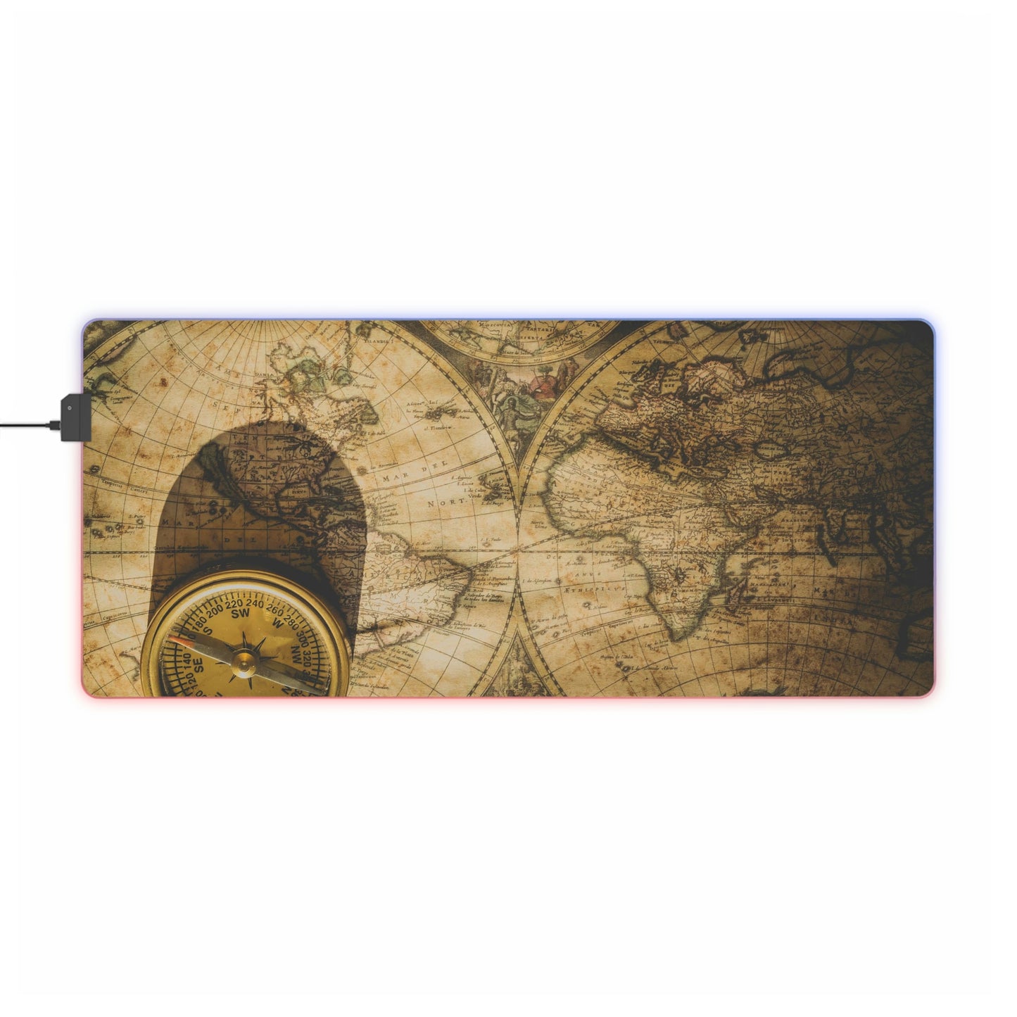 Old Map Compass USB LED Gaming Mouse Pad | RGB LED Non-slip Gamer Desktop Mouse Pad