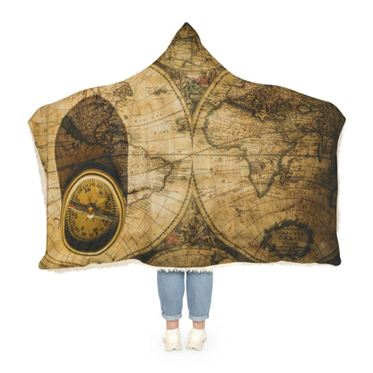 Old Map and Compass Snuggle Hooded Blanket | Cobija con Gorro y Diseño de Mapa y Brujula