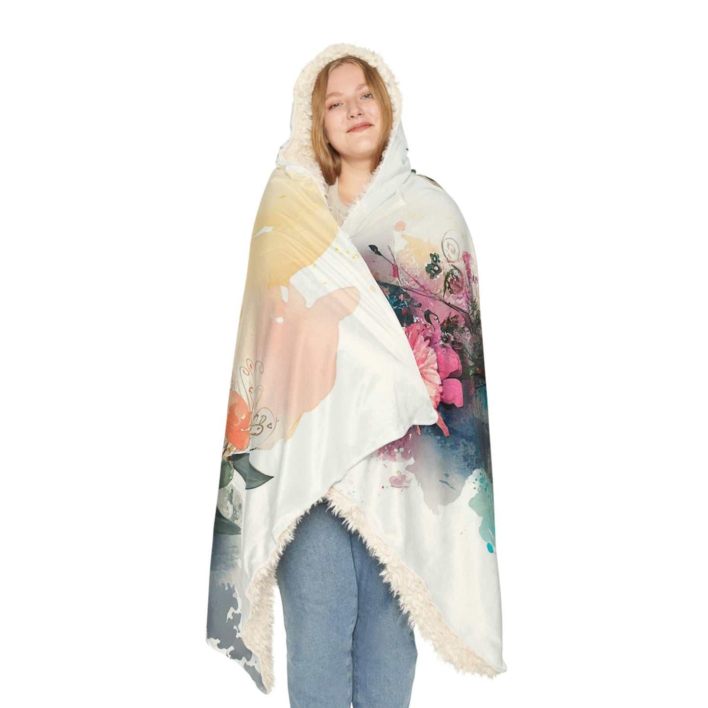 Watercolor Owl Snuggle Hooded Blanket | Cobija con Gorro y Diseño de Búho