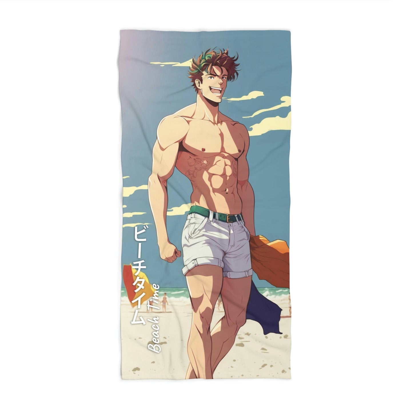 Beach Towel: Anime Man Beach Time | Absorbent Cotton-Polyester Pool Towel