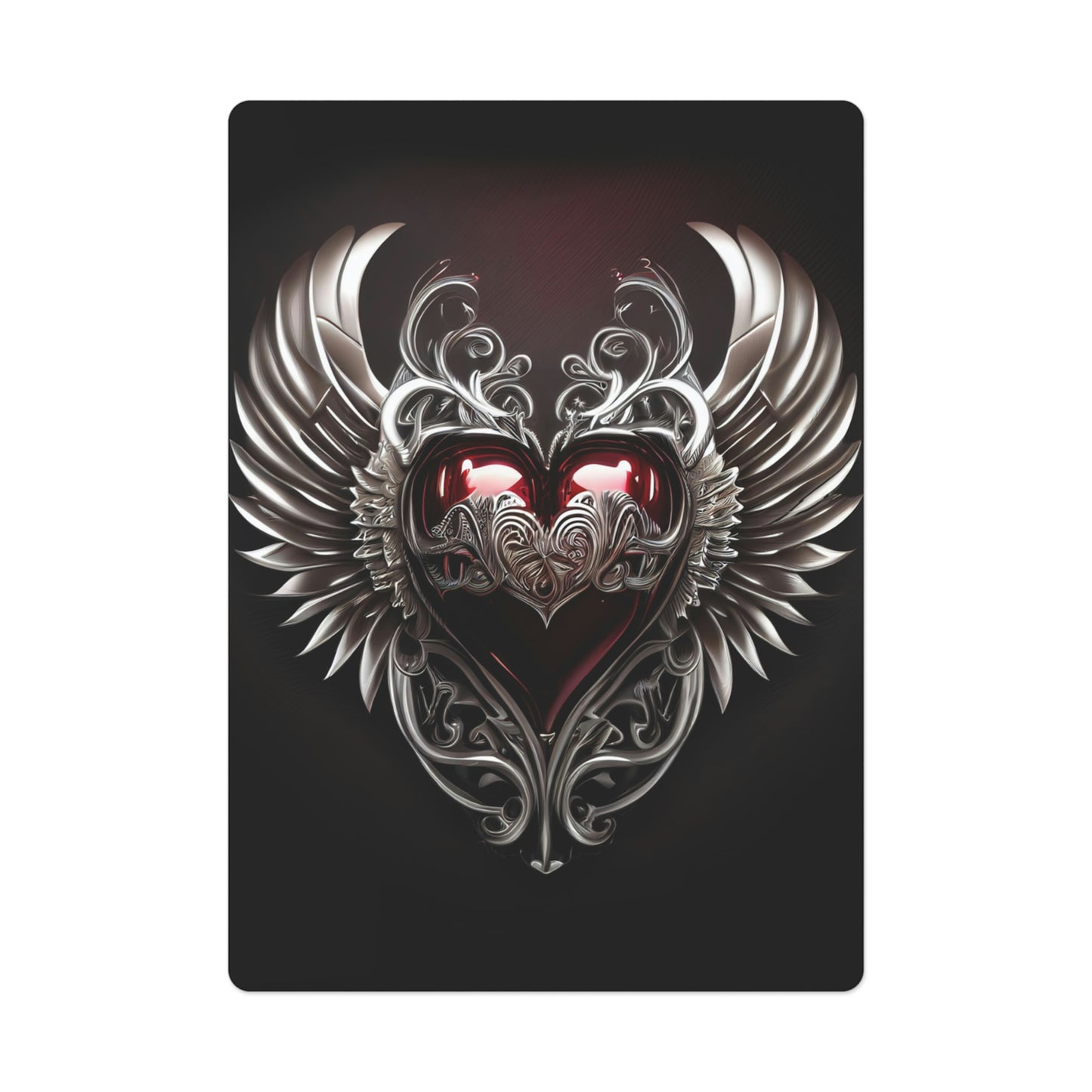 Black Metal Heart Poker Cards | Game Cards with Printed Design | Red Metal Heart Cards | Cartas de Poker