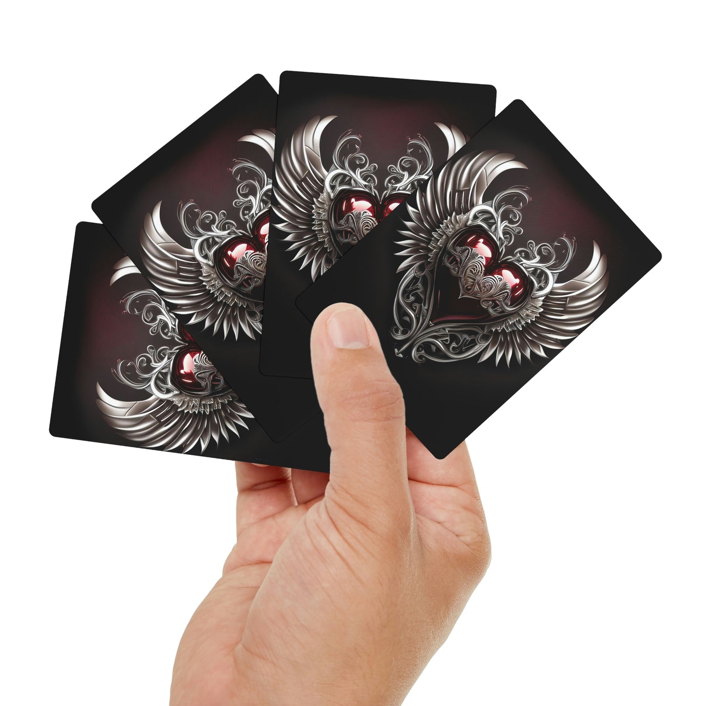 Black Metal Heart Poker Cards | Game Cards with Printed Design | Red Metal Heart Cards | Cartas de Poker