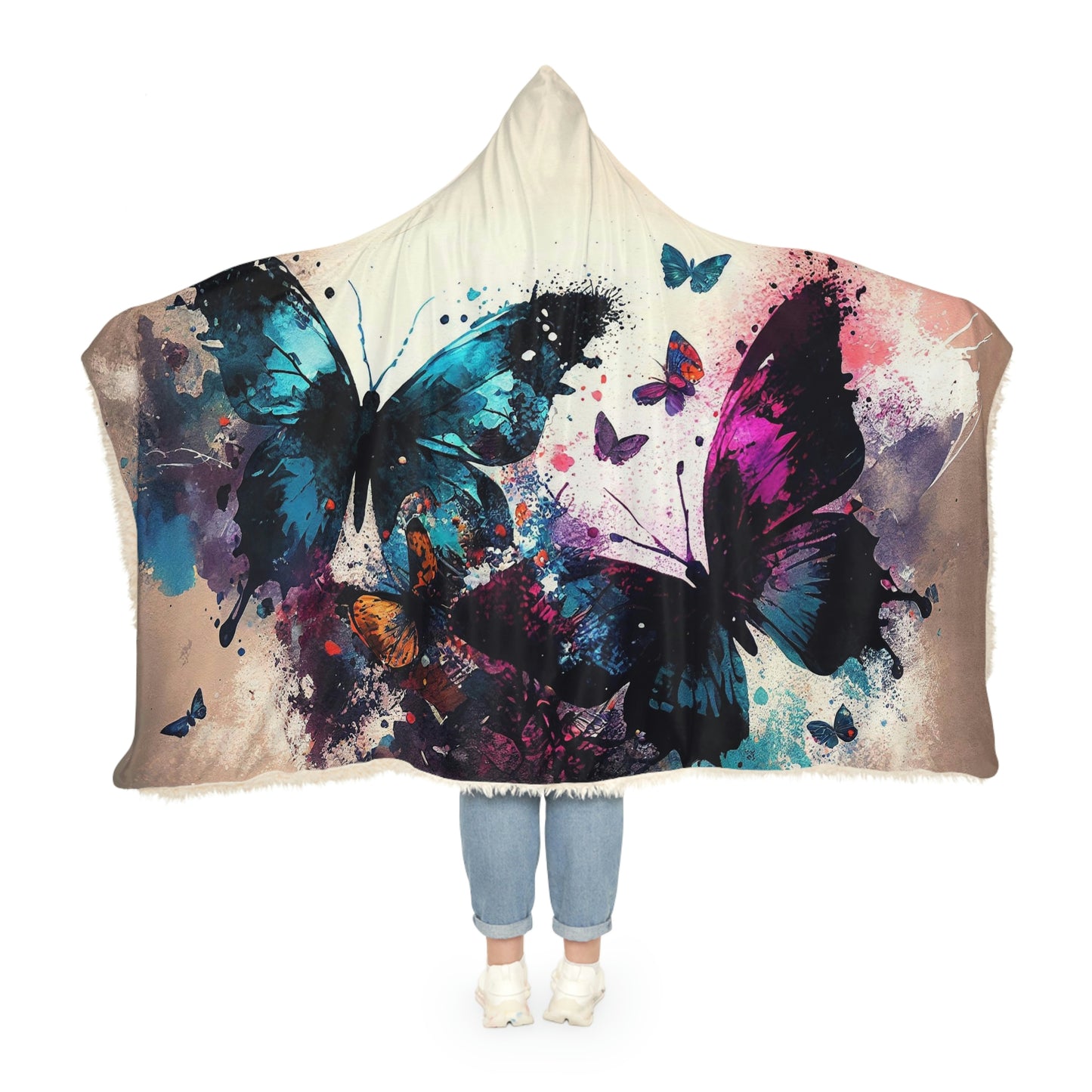 Watercolor Butterflies Snuggle Hooded Blanket | Cobija con Gorro y Diseño de Mariposas