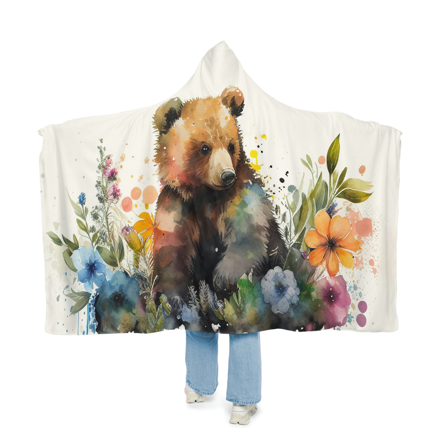 Watercolor Little Bear Snuggle Hooded Blanket | Cobija con Gorro y Diseño de Osito