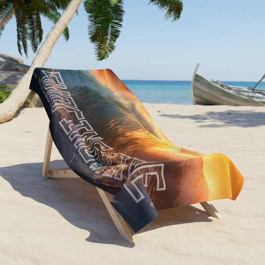 Personalized Beach Towel: Surfing Time Sunset Wave | Absorbent Cotton-Polyester Pool Towel | Toalla de Playa Absorbente
