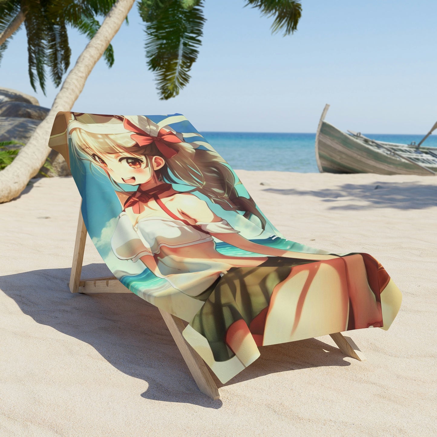 Summer Beach Towel: Anime Girl Sand and Sea | Absorbent Cotton-Polyester Pool Towel