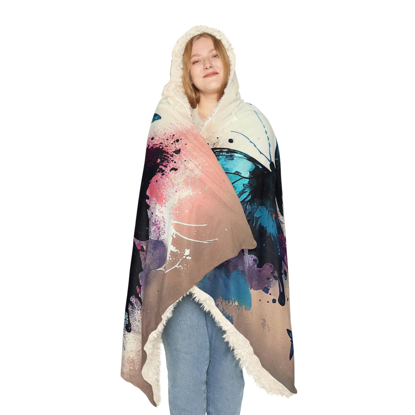 Watercolor Butterflies Snuggle Hooded Blanket | Cobija con Gorro y Diseño de Mariposas