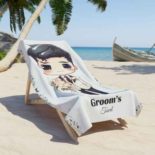 Personalized Groom Beach Towel | Customizable absorbent poly-cotton printed beach towel | Future Mr. Towel