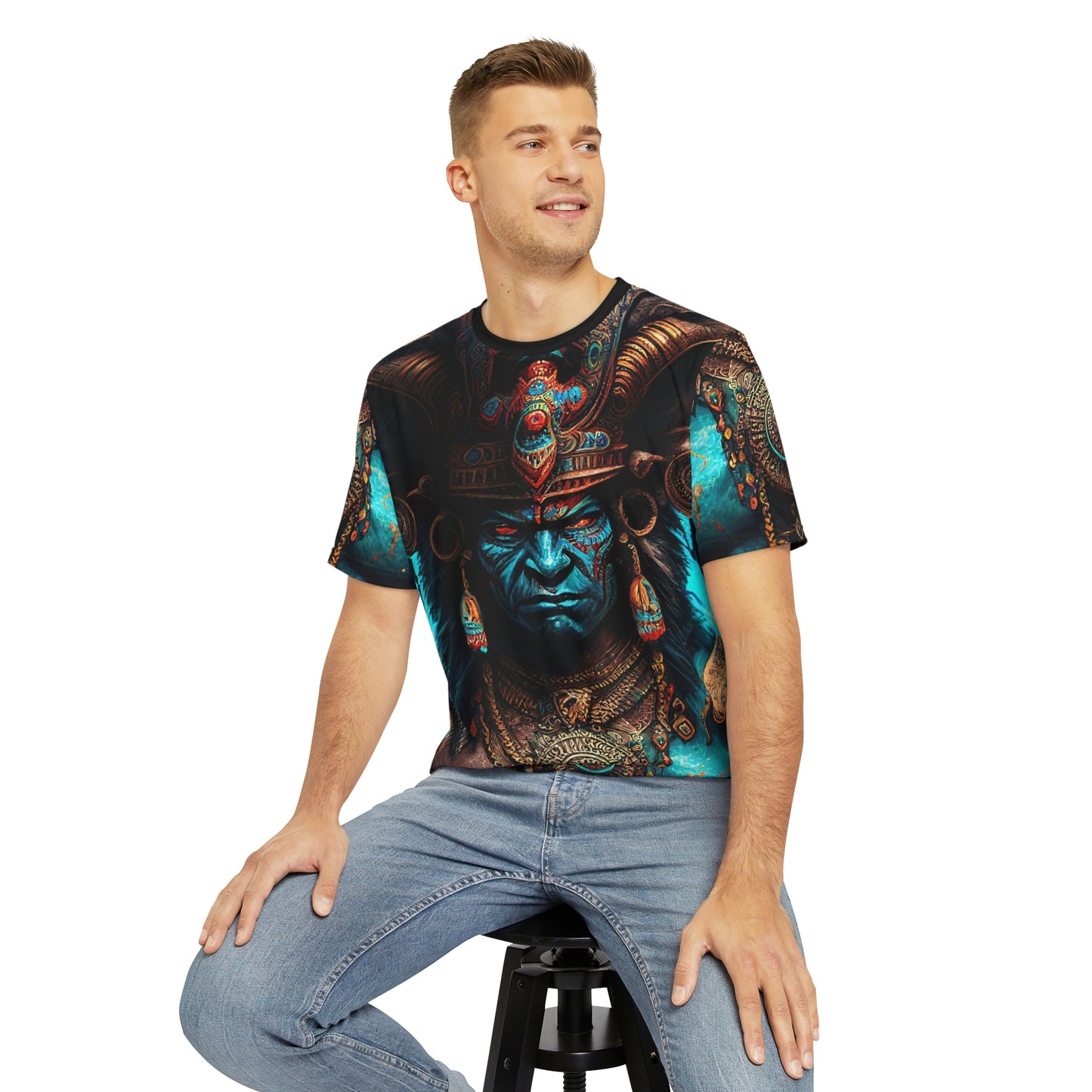 Tlaloc Aztec God of Rain T-Shirt | Short Sleeve T-Shirt for Man |  Men's Printed Polyester Tee