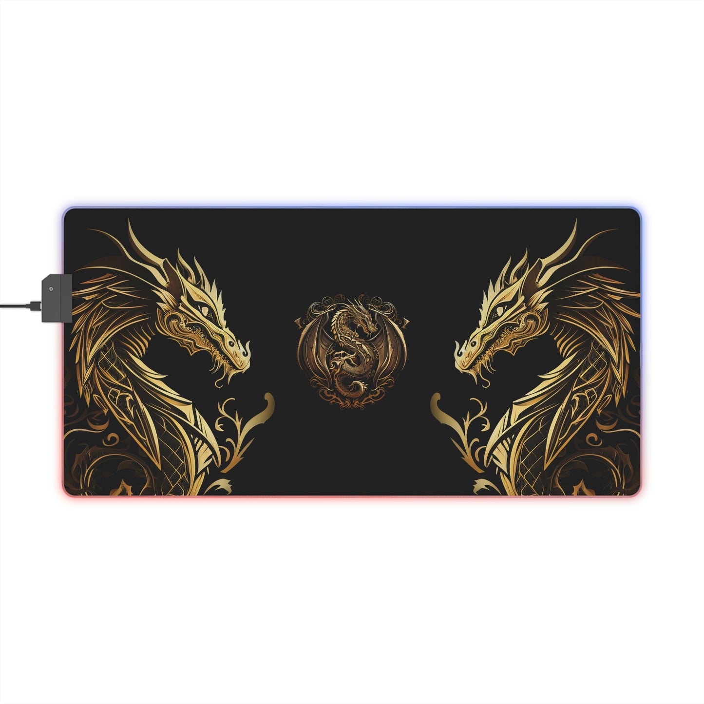 Dragon Love USB LED Gaming Mouse Pad | RGB LED Non-slip Gamer Desktop Mouse Pad | Black and Gold Gaming Pad