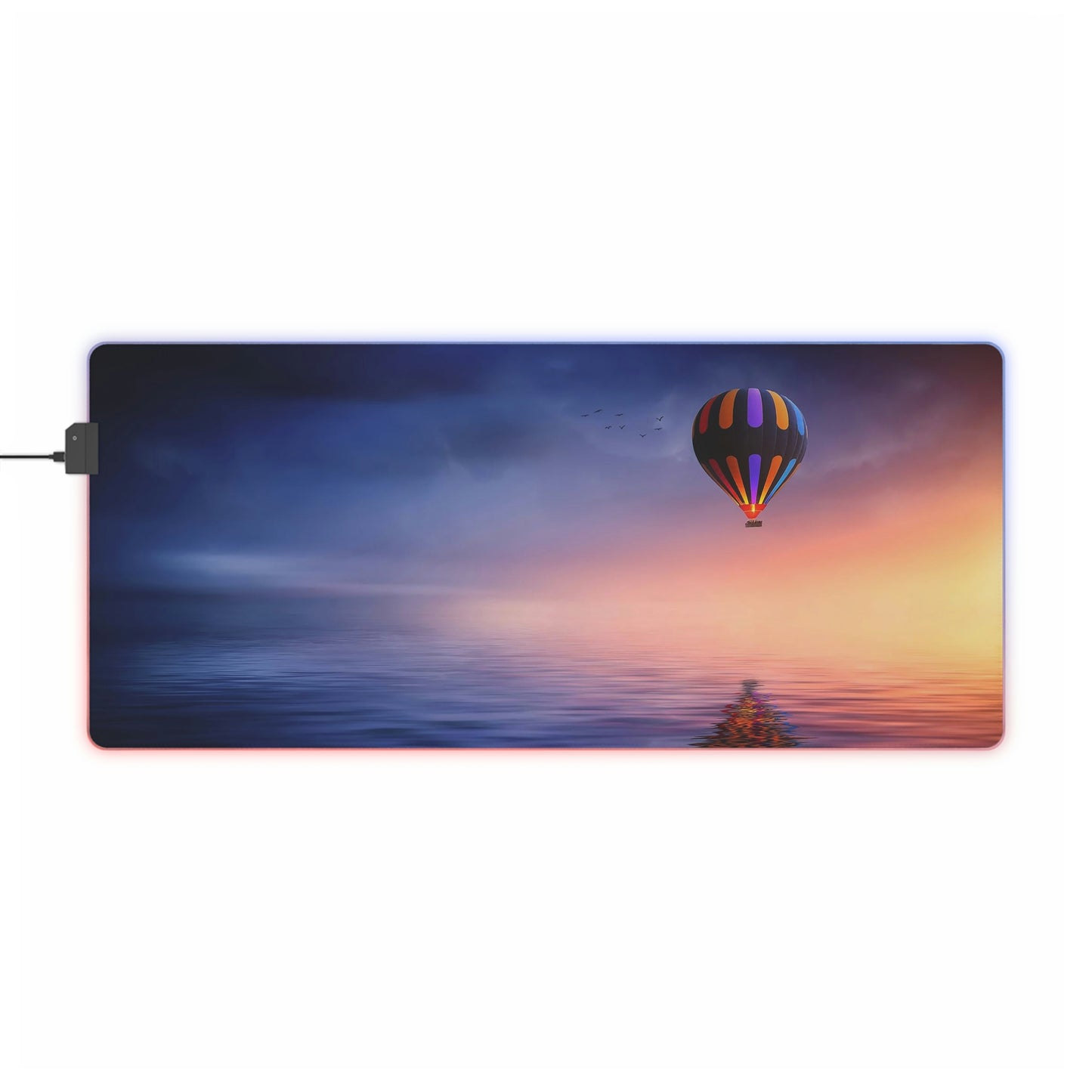 Flying Hot Air Balloon over The Sea USB LED Gaming Mouse Pad | RGB LED Non-slip Gamer Desktop Mouse Pad