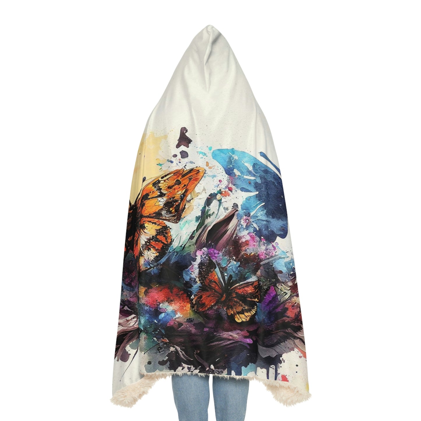 Watercolor Butterflies and Flowers Snuggle Hooded Blanket | Cobija con Gorro y Diseño de Mariposas y Flores