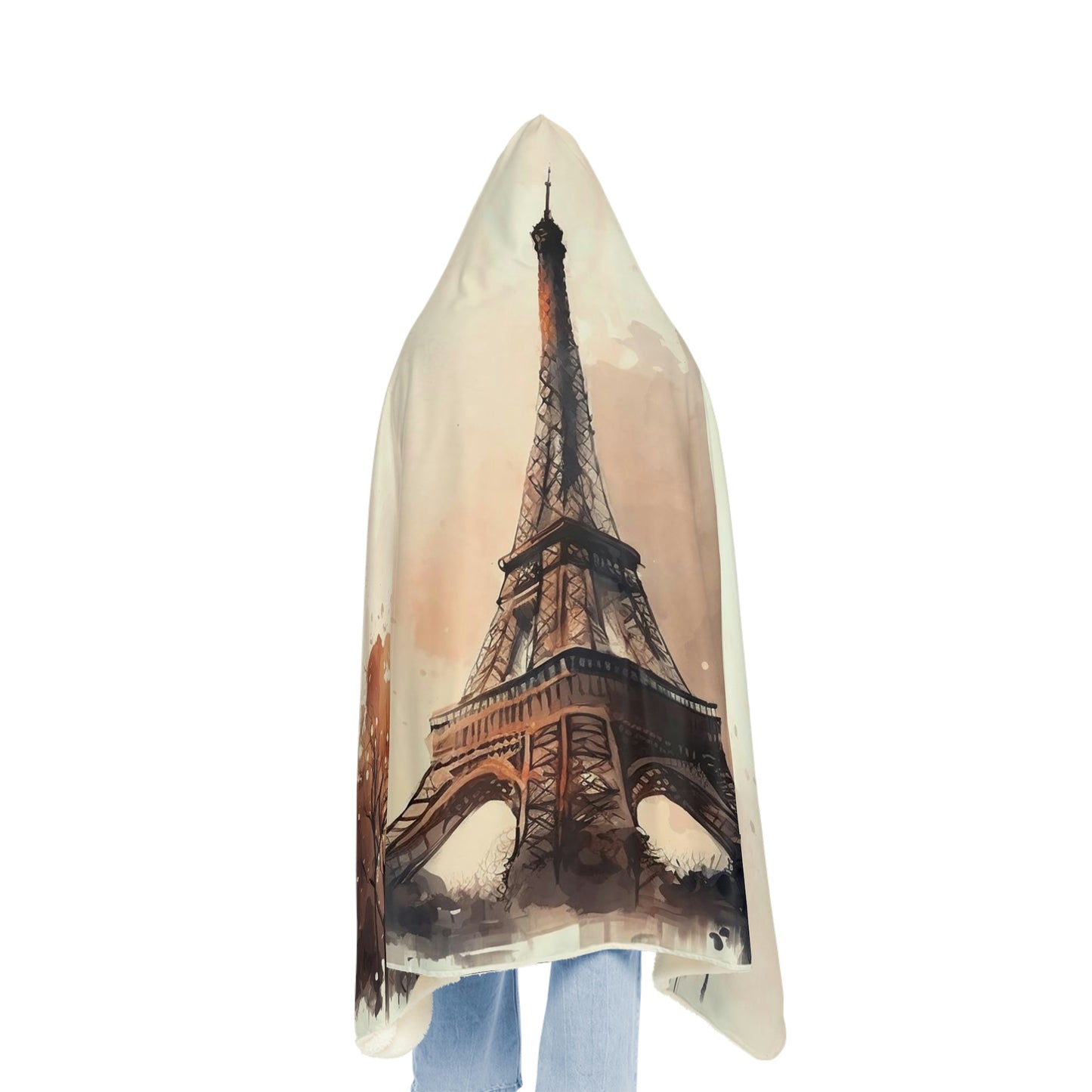 Watercolor Paris View Snuggle Hooded Blanket | Cobija con Gorro y Diseño de Torre de Paris