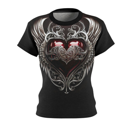 Metal Heart Printed T-Shirt | Black Short Sleeve Tee for Woman | Playera Impresa con Corazon de Metal