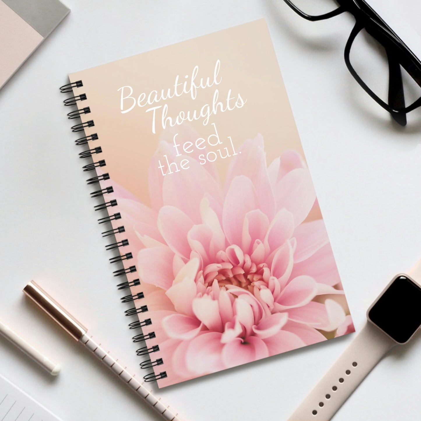 Pink Coral Dahlia Flower Spiral Journal | Inspiring Love Journal | Blank, Dot Grid, Lined or Task Journal Book | Notebook