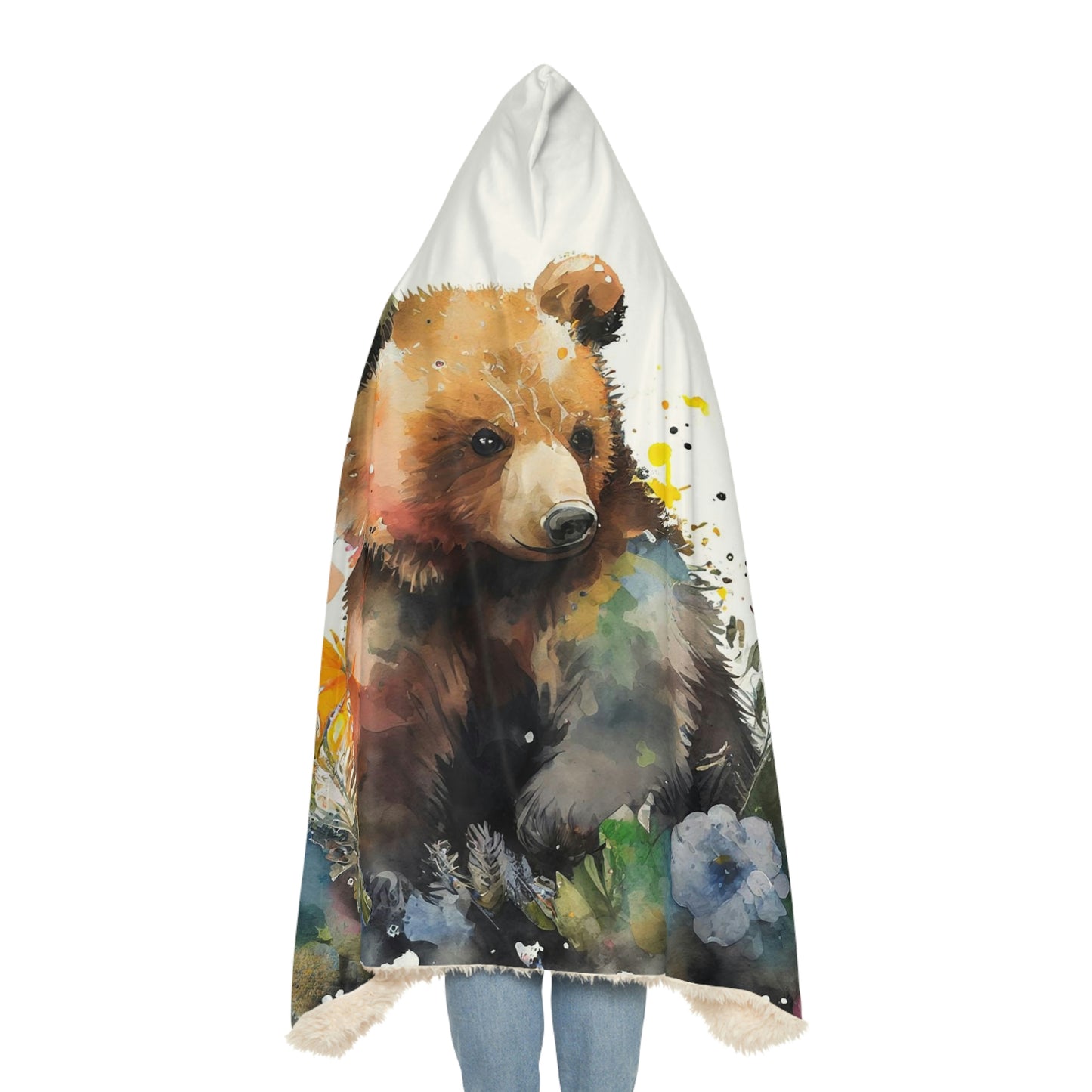 Watercolor Little Bear Snuggle Hooded Blanket | Cobija con Gorro y Diseño de Osito