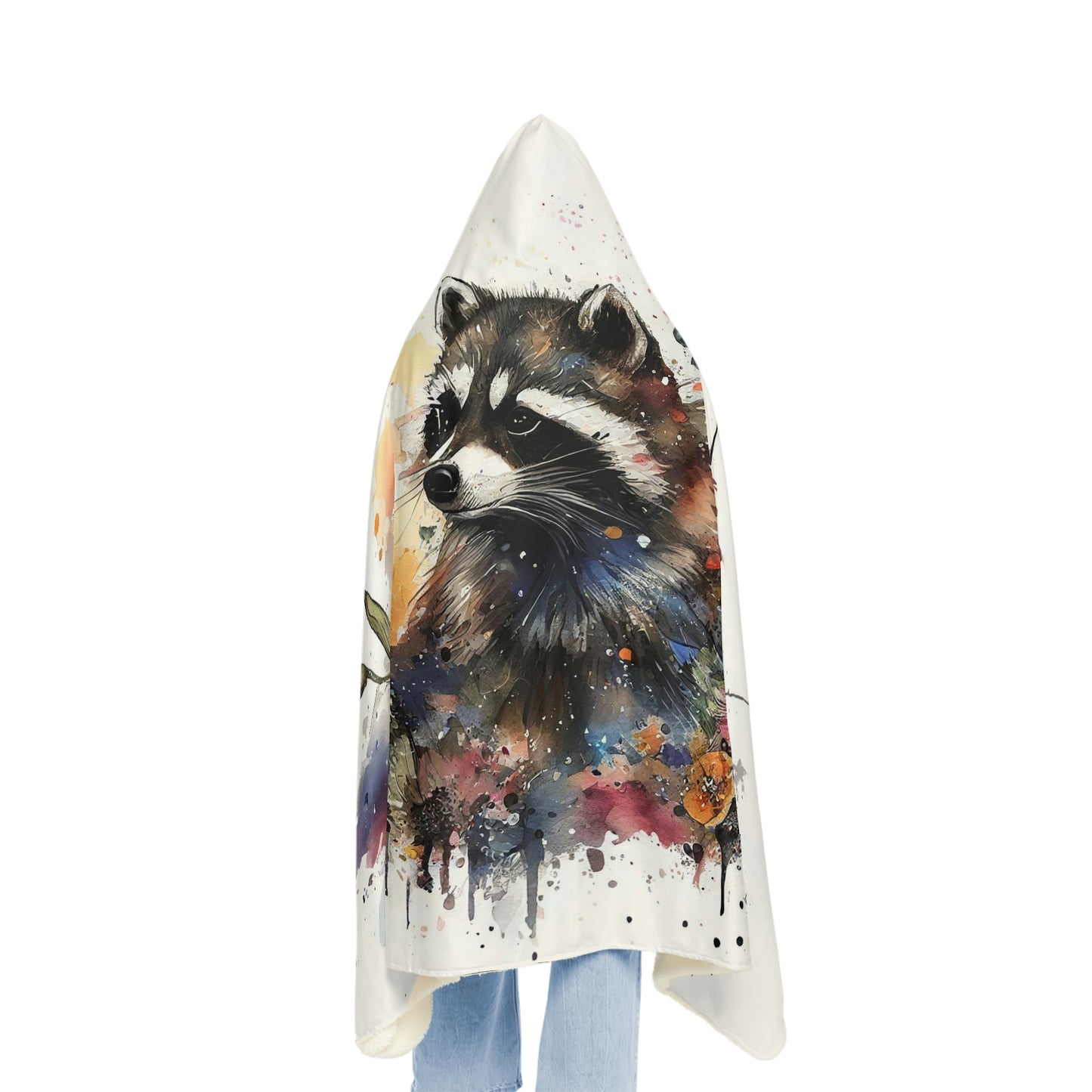 Watercolor Raccoon Snuggle Hooded Blanket | Cobija con Gorro y Diseño de Mapache