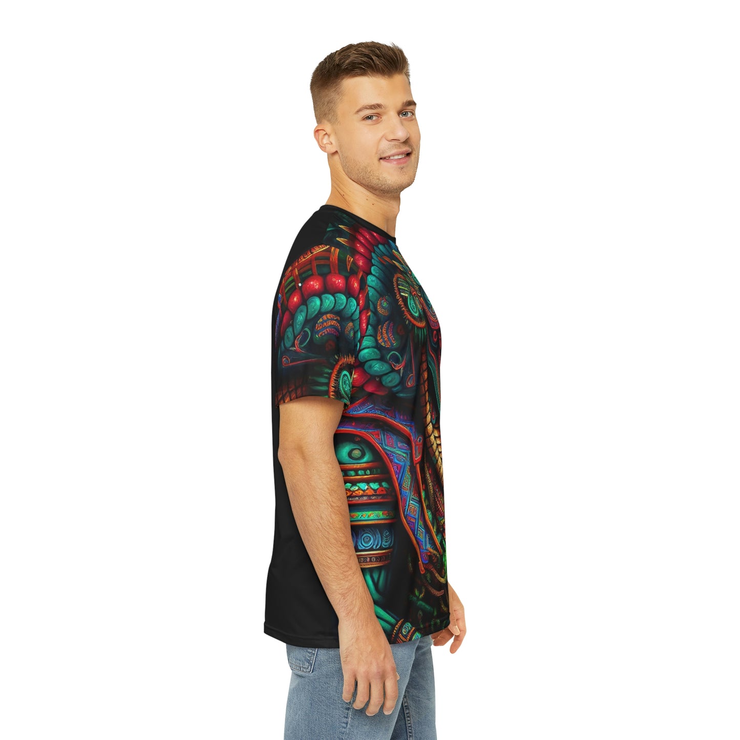 Quetzalcoatl: Aztec God of Life - The Feathered Serpent T-Shirt | Short Sleeve T-Shirt for Men | Printed Polyester Tee