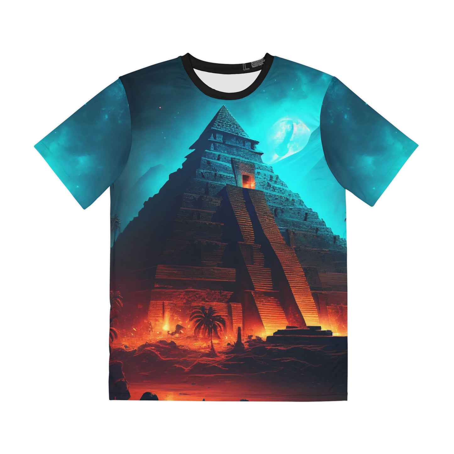 Aztec Pyramid at Night T-Shirt | Men's Printed Polyester Tee | Short Sleeve T-Shirt for Man