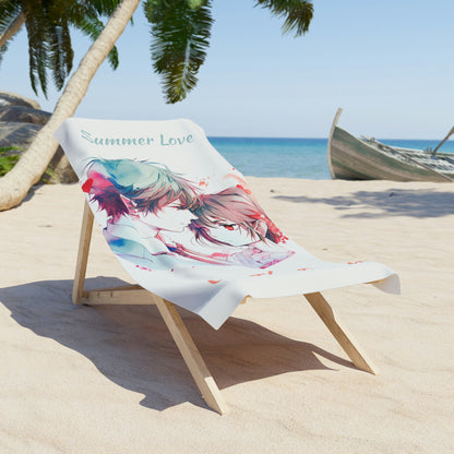 Summer Love On The Beach Towel | Cartoon Couple Towel for The Pool | White Summer Towel