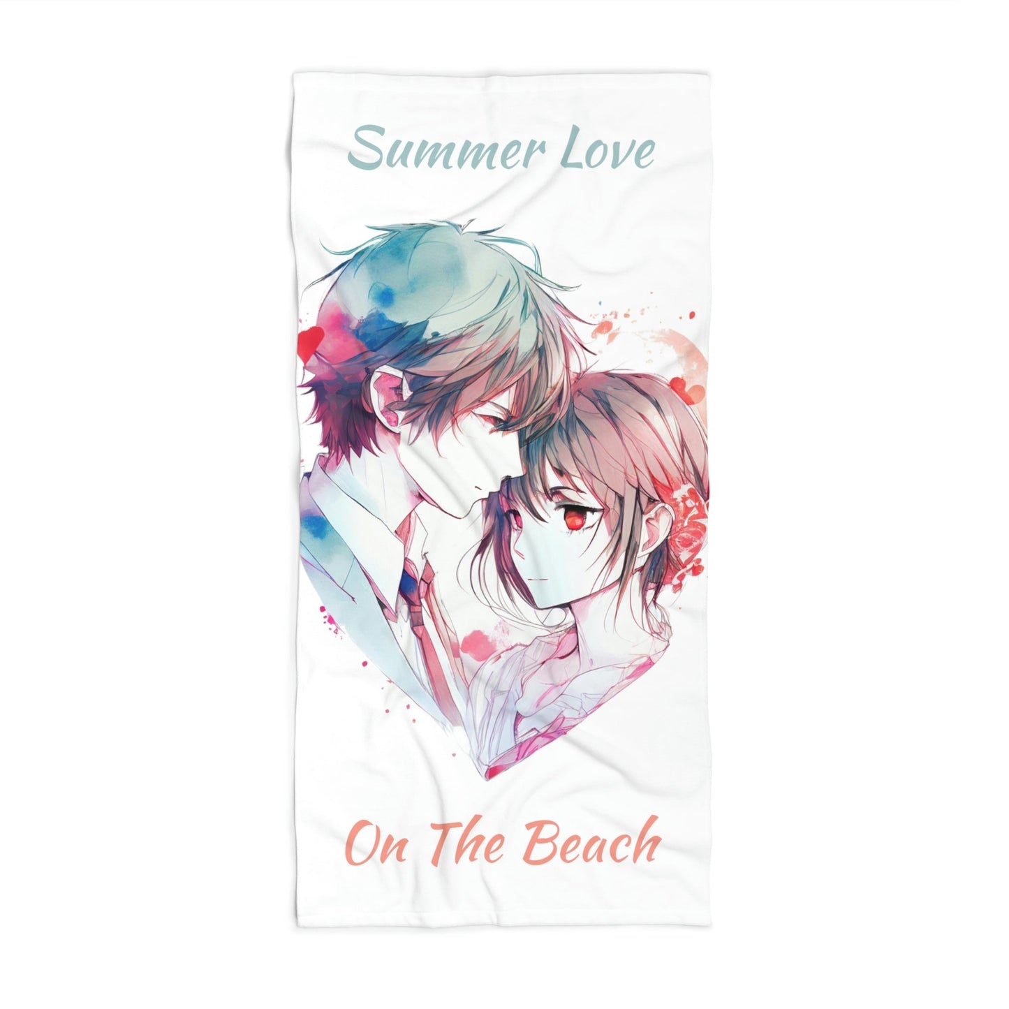 Summer Love On The Beach Towel | Cartoon Couple Towel for The Pool | White Summer Towel