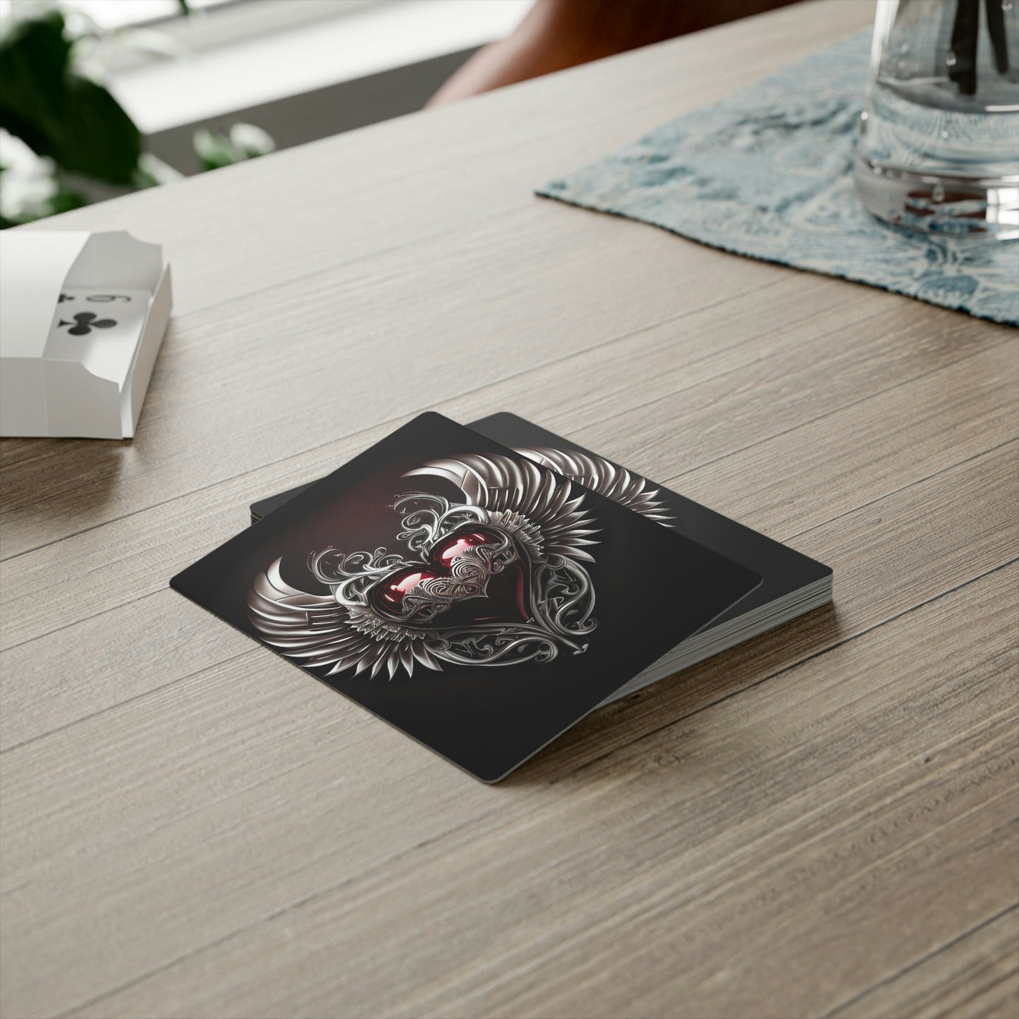 Black Metal Heart Poker Cards | Game Cards with Printed Design | Red Metal Heart Cards | Cartas de Poker