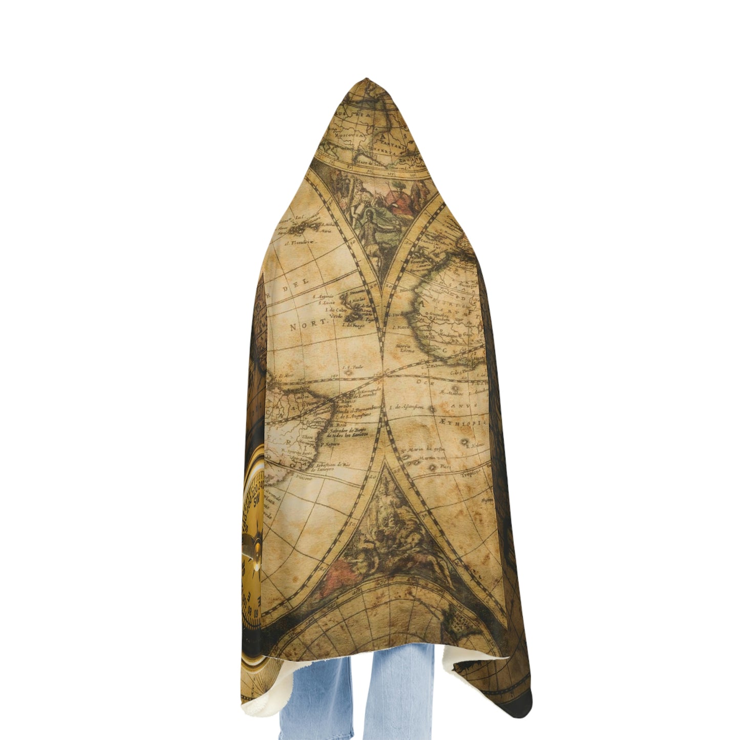 Old Map and Compass Snuggle Hooded Blanket | Cobija con Gorro y Diseño de Mapa y Brujula