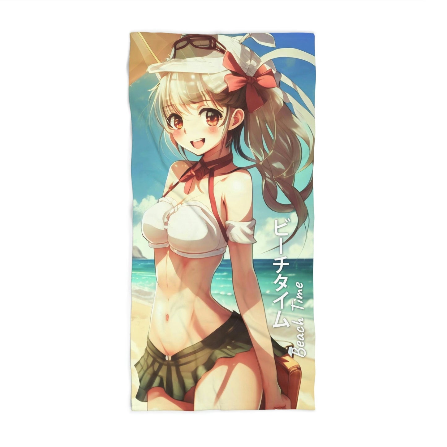 Summer Beach Towel: Anime Girl Sand and Sea | Absorbent Cotton-Polyester Pool Towel