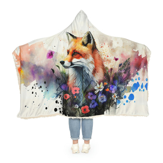 Watercolor Red Fox Snuggle Hooded Blanket | Cobija con Gorro y Diseño de Zorro