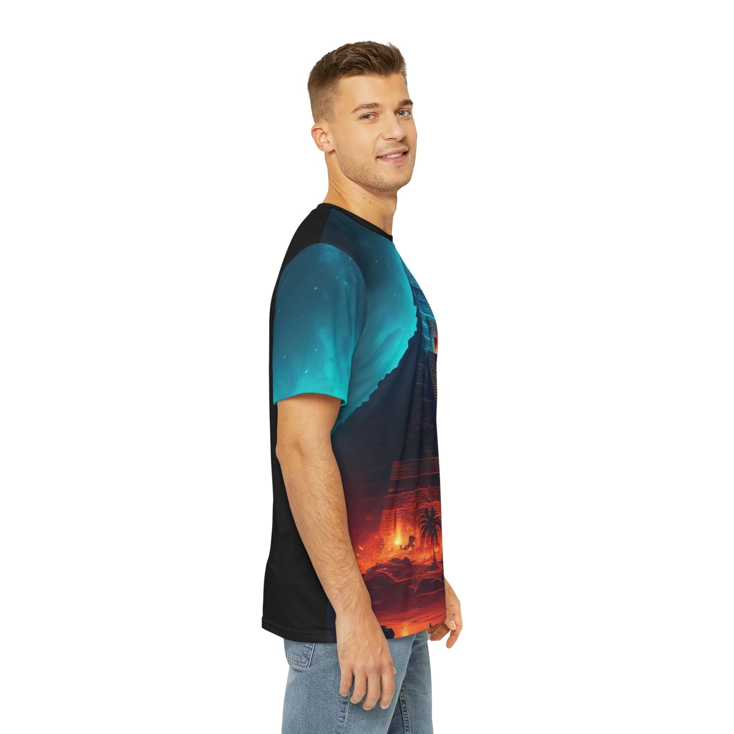 Aztec Pyramid at Night T-Shirt | Men's Printed Polyester Tee | Short Sleeve T-Shirt for Man