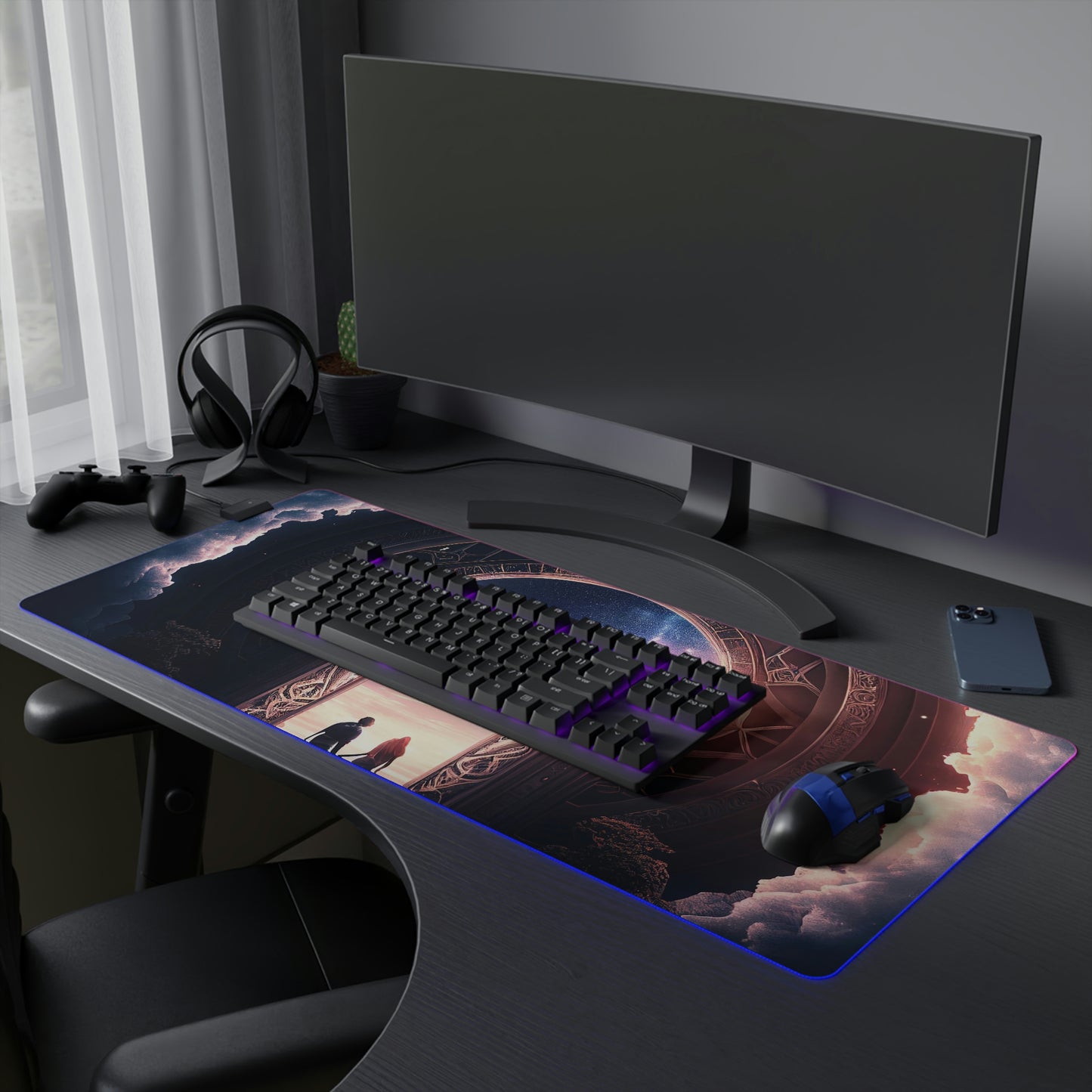 Cosmic Gate Couple USB LED Gaming Mouse Pad | RGB LED Non-slip Gamer Desktop Mouse Pad | Multi-Color Gaming Pad