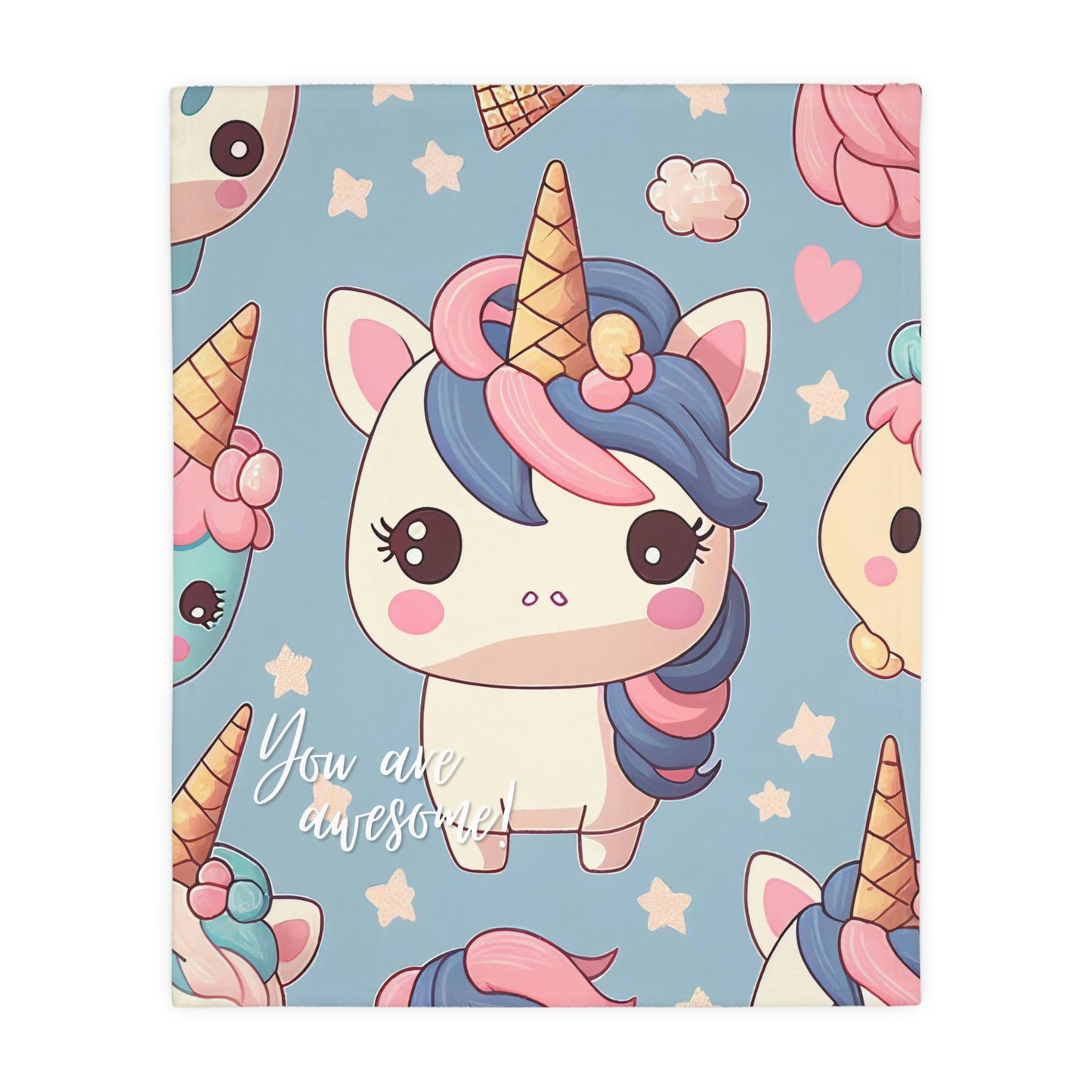 Unicorn "You are awesome!" Velveteen Minky Blanket | Reversible soft warm blanket