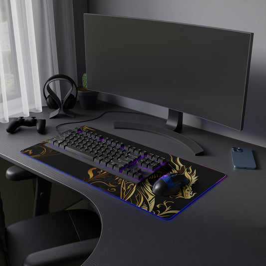 Black and Golden Dragon USB LED Gaming Mouse Pad | RGB LED Non-slip Gamer Desktop Mouse Pad