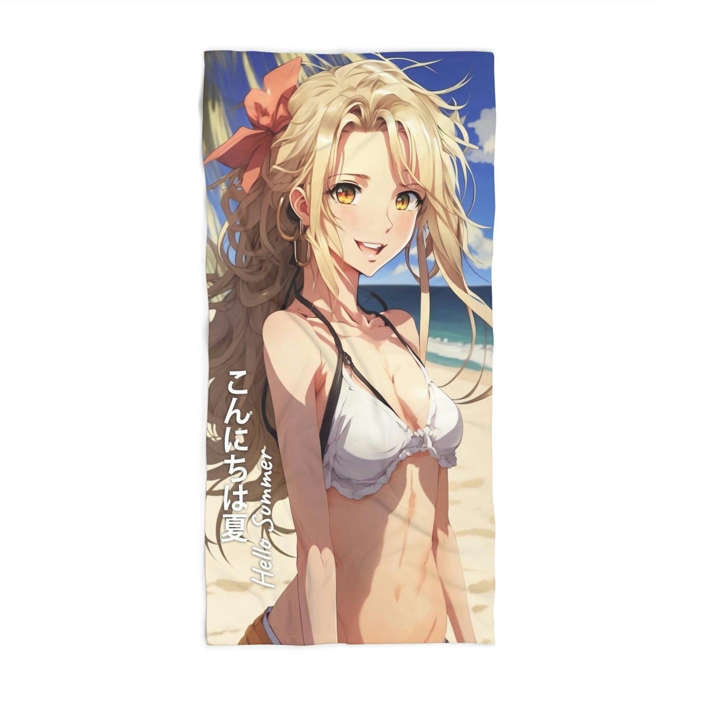 Summer Beach Towel: Sexy Anime Girl on the Beach | Absorbent Cotton-Polyester Pool Towel