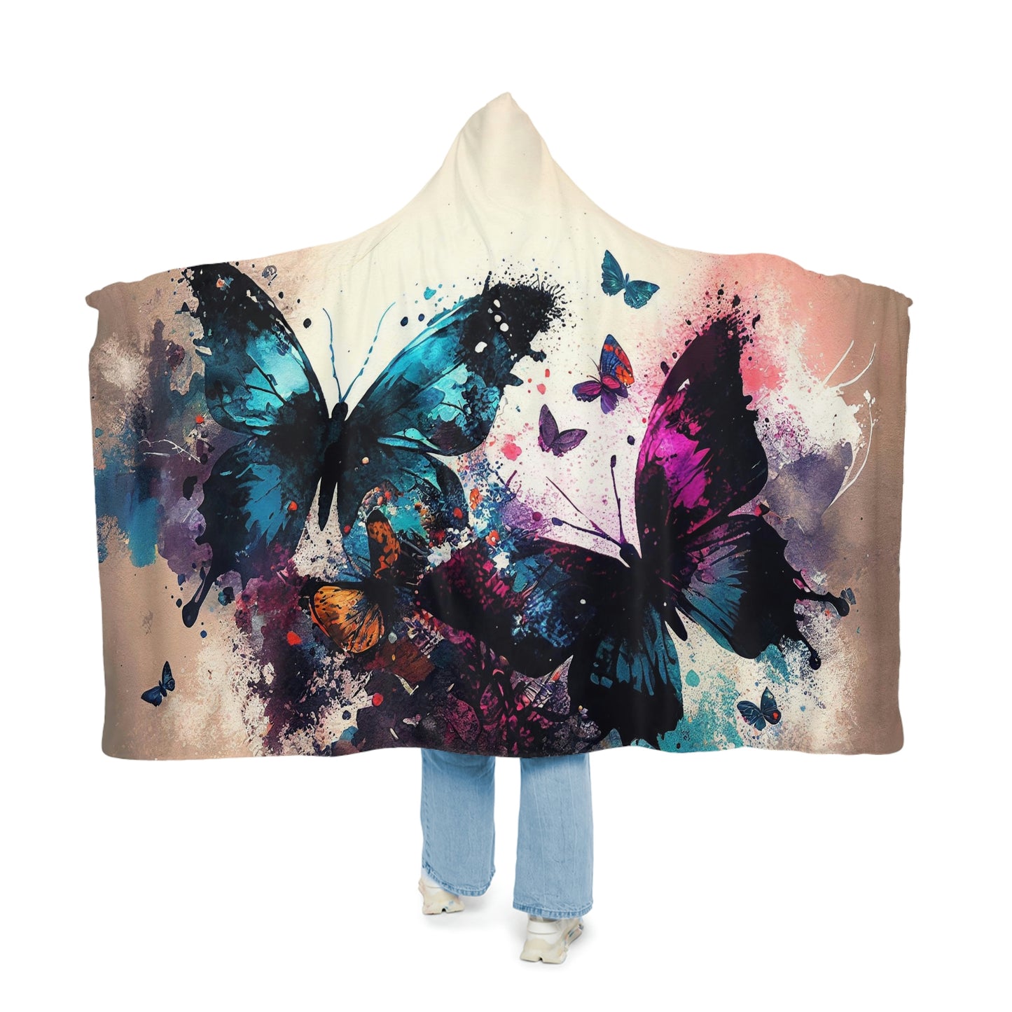 Watercolor Butterflies Snuggle Hooded Blanket | Cobija con Gorro y Diseño de Mariposas