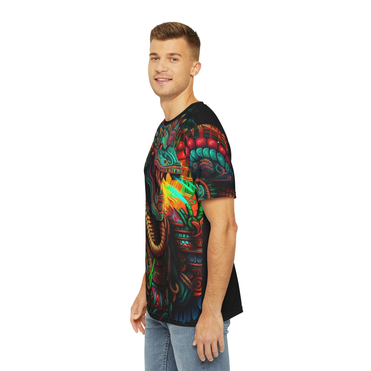 Quetzalcoatl: Aztec God of Life - The Feathered Serpent T-Shirt | Short Sleeve T-Shirt for Men | Printed Polyester Tee