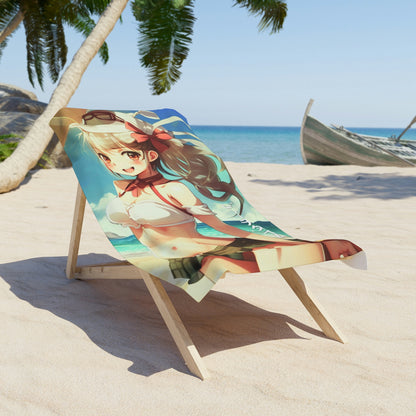 Summer Beach Towel: Anime Girl Sand and Sea | Absorbent Cotton-Polyester Pool Towel