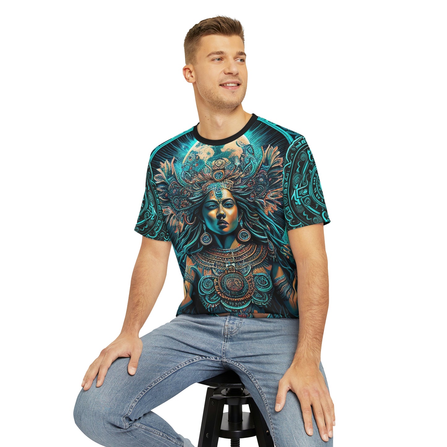 Aztec Goddess of the Moon Meztli T-Shirt | Men's Printed Polyester Tee | Short Sleeve T-Shirt for Man