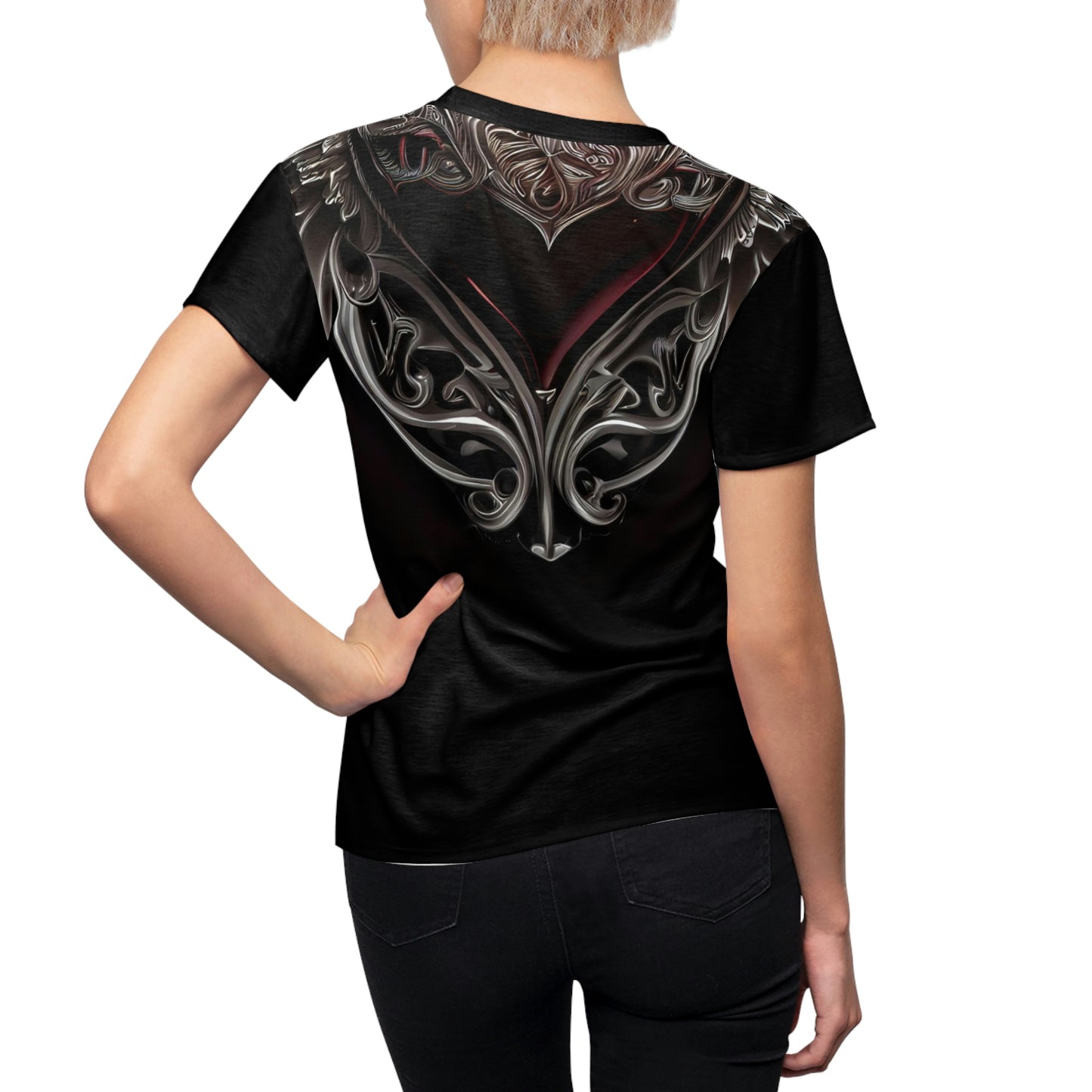 Metal Heart Printed T-Shirt | Black Short Sleeve Tee for Woman | Playera Impresa con Corazon de Metal