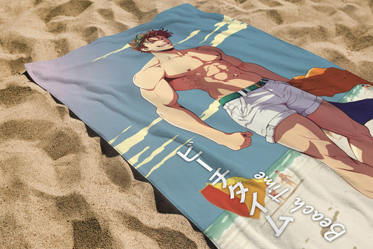 Beach Towel: Anime Man Beach Time | Absorbent Cotton-Polyester Pool Towel