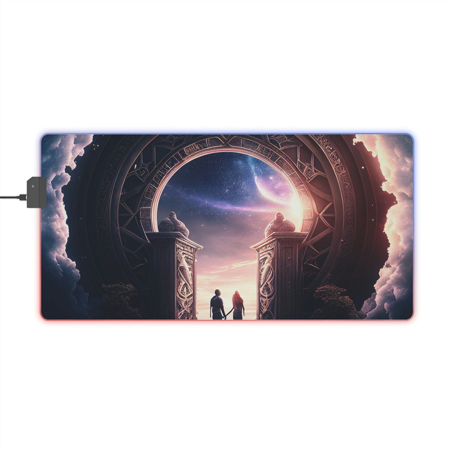 Cosmic Gate Couple USB LED Gaming Mouse Pad | RGB LED Non-slip Gamer Desktop Mouse Pad | Multi-Color Gaming Pad