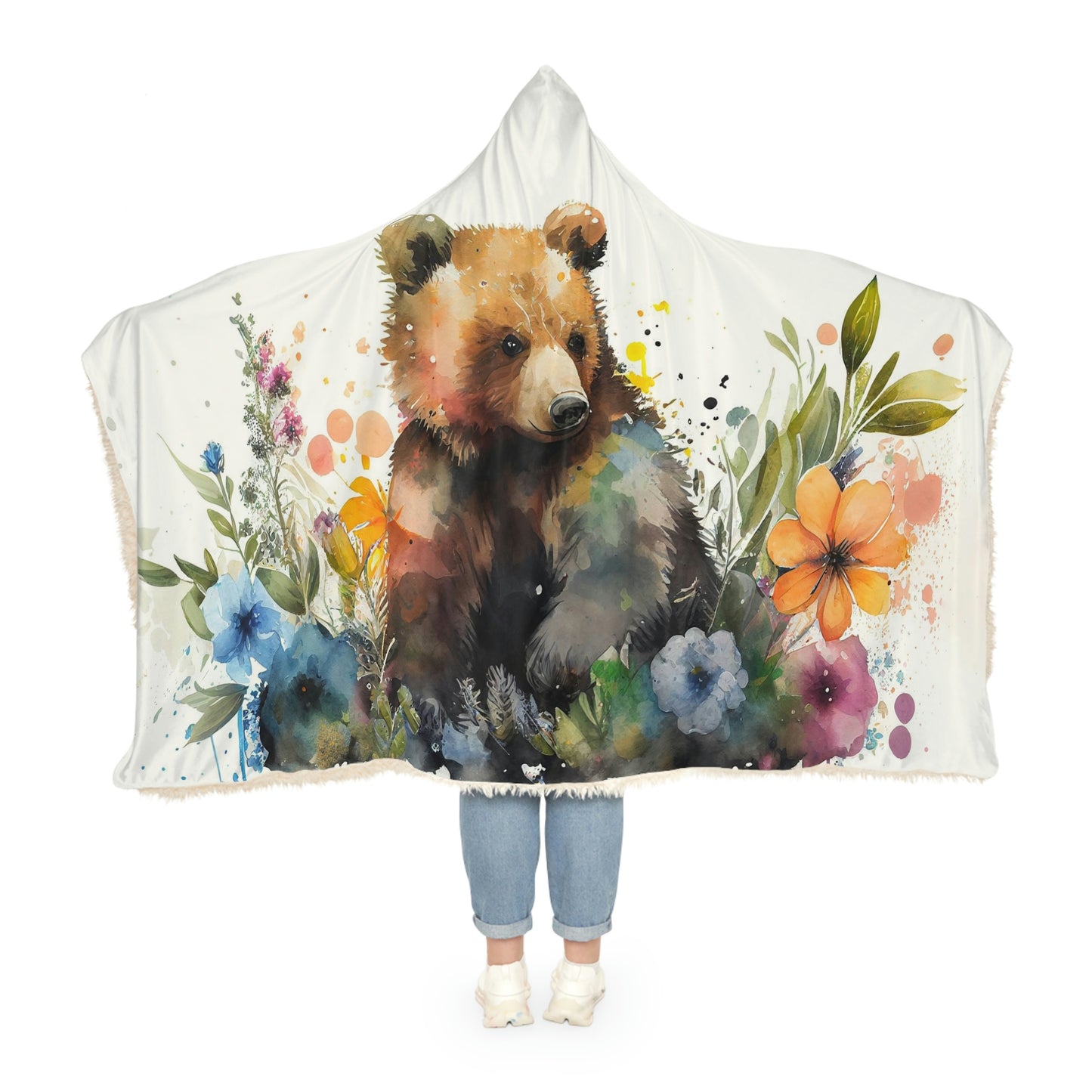 Watercolor Little Bear Snuggle Hooded Blanket | Cobija con Gorro y Diseño de Osito