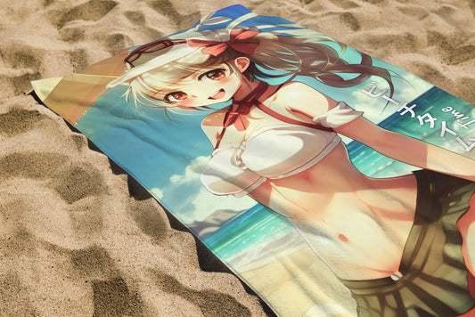 Summer Beach Towel: Anime Girl Sand and Sea | Absorbent Cotton-Polyester Pool Towel