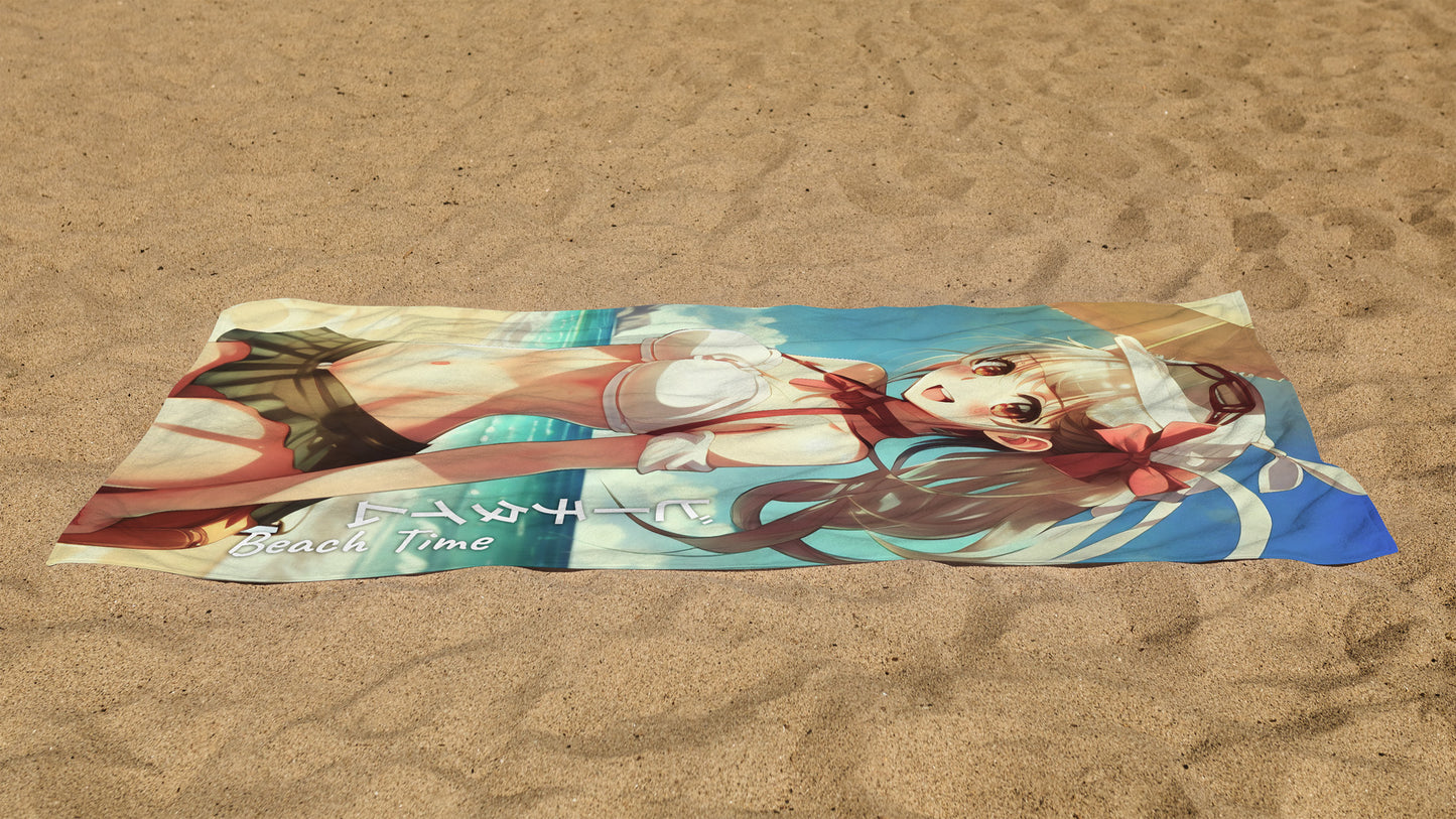 Summer Beach Towel: Anime Girl Sand and Sea | Absorbent Cotton-Polyester Pool Towel