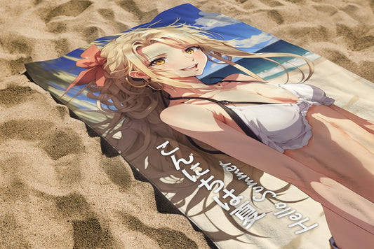 Summer Beach Towel: Sexy Anime Girl on the Beach | Absorbent Cotton-Polyester Pool Towel