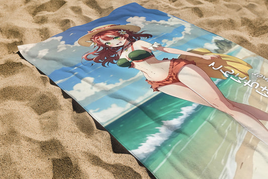 Summer Beach Towel: Hello Summer Anime Beach Girl | Absorbent Cotton-Polyester Pool Towel