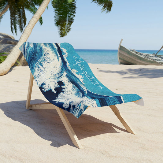 Beach Towel: Blue Waves | Absorbent Cotton-Polyester Pool Towel