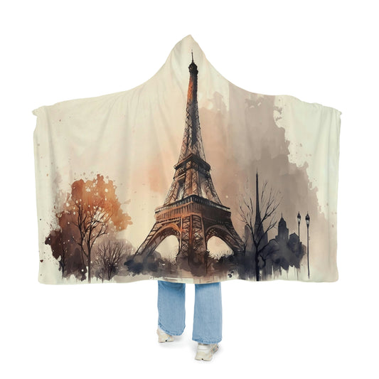 Watercolor Paris View Snuggle Hooded Blanket | Cobija con Gorro y Diseño de Torre de Paris