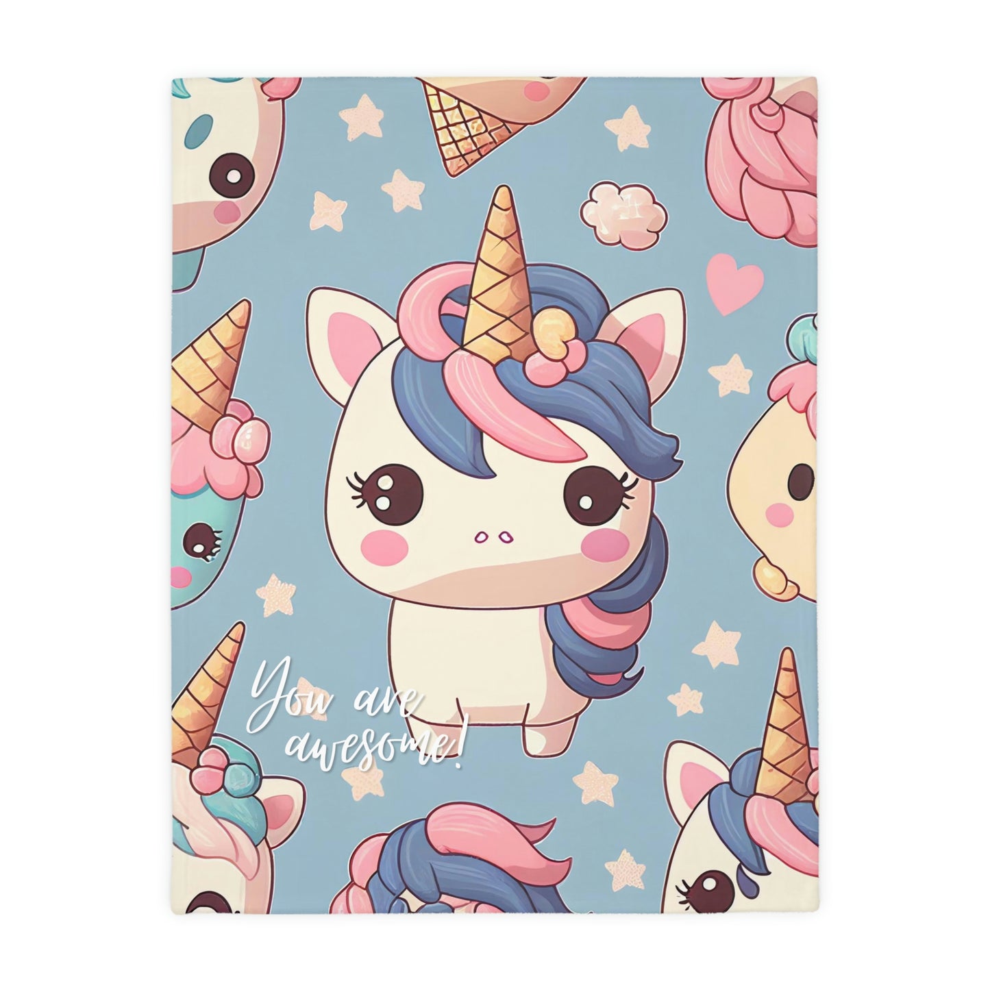 Unicorn "You are awesome!" Velveteen Minky Blanket | Reversible soft warm blanket