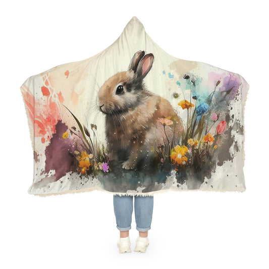 Watercolor Bunny Snuggle Hooded Blanket | Cobija con Gorro y Diseño de Conejito